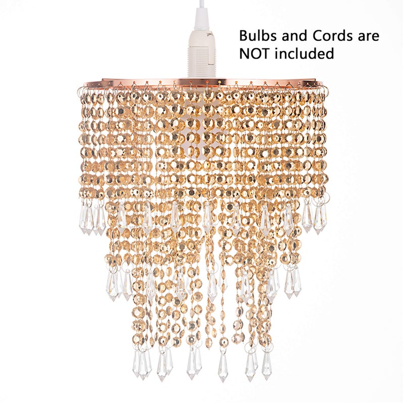 Waneway Acrylic Chandelier Shade, Ceiling Light Shade Beaded Pendant Lampshade with Crystal Beads and Rose Gold Frame for Bedroom, Wedding or Party Decoration, Diameter 8.7 inches, 3 Tiers, Copper - Image 2